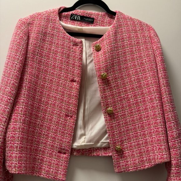 Zara Pink Tweed Blazer - Picture 2 of 4